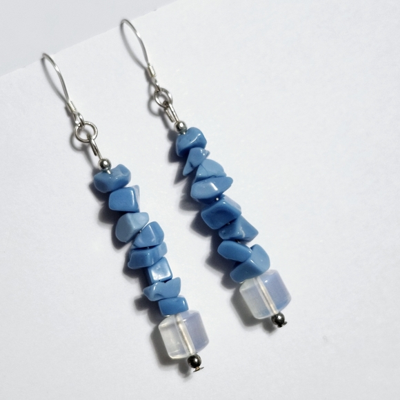 Turquoise opalite Silver Earrings 2.5" - Picture 6 of 8